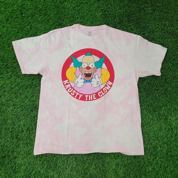 Simpson Krusty-the-Clown Shirt L/XL 22x29 Pink Cartoon Bleached - Picture 1 of 11
